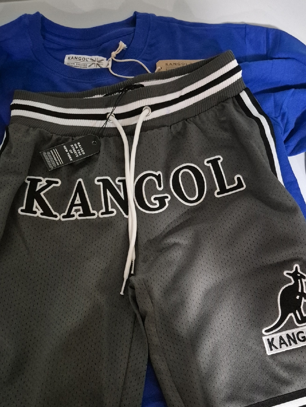 Kangol Men’s Gray Mesh Logo Athletic Shorts with Black & White Trim